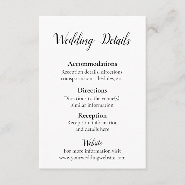 Carte D'accompagnement Beau noir et blanc détails Mariages (Devant)