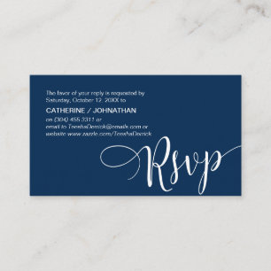 Carte D'accompagnement Beau Script bleu marine, RSVP répondre