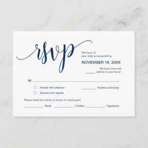 Carte D'accompagnement Beau script, RSVP, Bleu de marine, Répondre