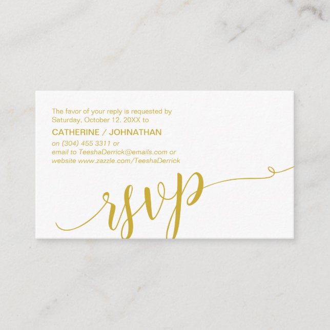 Carte D'accompagnement Beau Script, RSVP, Or Jaune, Répondre (Devant)