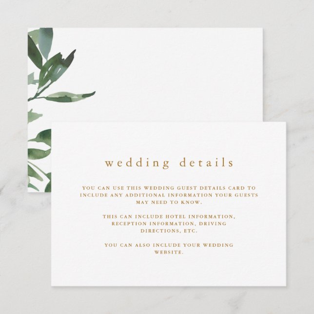 Carte D'accompagnement Beautiful Greenery Mariage Détails sur l'invité (Devant / Derrière)