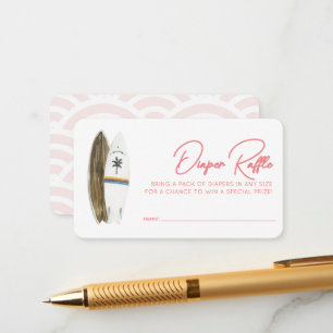 Carte D'accompagnement Bébé à bord Planche de Surf Rose Ticket de Tirage 