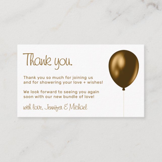 Carte D'accompagnement Bébé Balloon bronze Merci métallique (Devant)