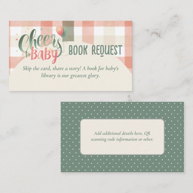 Carte D'accompagnement Bébé brasse Sage Peach En vichy Livres pour bébé (Devant / Derrière)