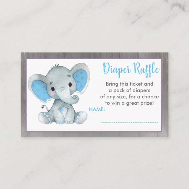 Carte D'accompagnement Bébé Eléphant billet de tombola Blue (Devant)