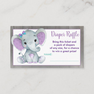 Carte D'accompagnement Bébé Eléphant billet de tombola Purple Turquoise