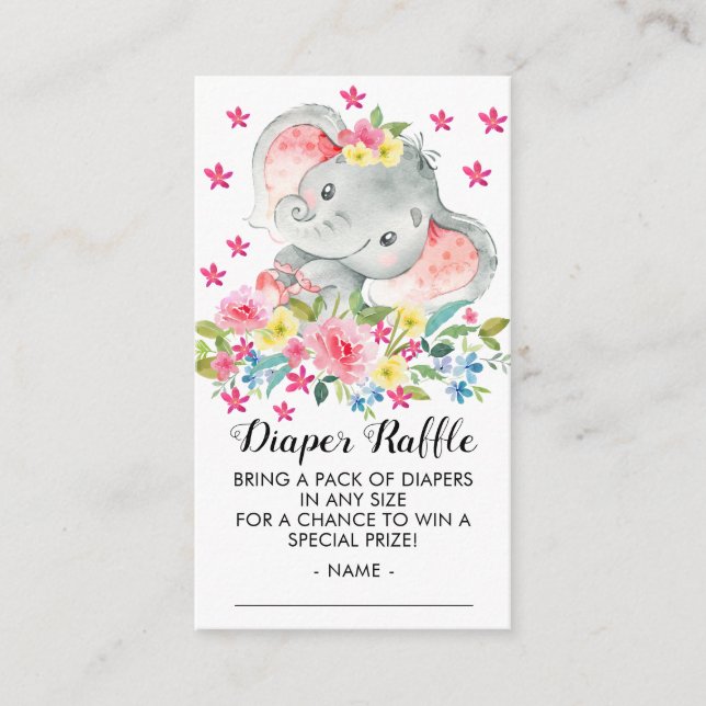 Carte D'accompagnement Bébé éléphant Filles Douche Déchets Raffle Ticket (Devant)