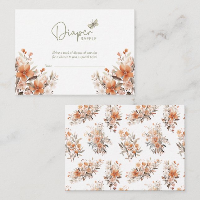 Carte D'accompagnement Bébé en fleur de couches Baby shower fille Raffle (Devant / Derrière)
