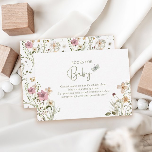 Carte D'accompagnement Bébé en Fleur Demande de livre Baby shower fille (Créateur téléchargé)