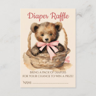 Carte D'accompagnement Bébé Ours Cub Fille Baby shower Déchets Raffle