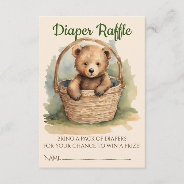 Carte D'accompagnement Bébé Ours Sexe Baby shower neutre Déchets Raffle (Devant)