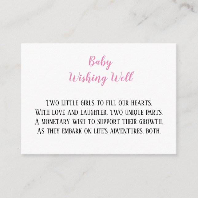 Carte D'accompagnement Bébé rose Twin Girls Souhaitant bien Baby shower (Devant)