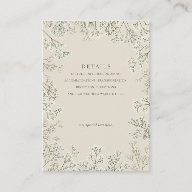 Carte D'accompagnement Bébé's Breath Beige Mariage Détails Vertical (Devant)