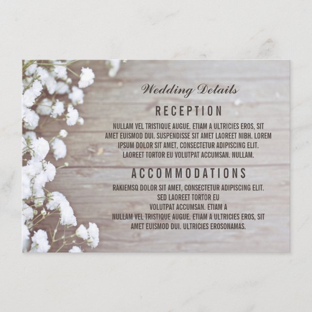 Carte D'accompagnement Bébé's Breath Rustic Mariage Détails / Information (Devant)
