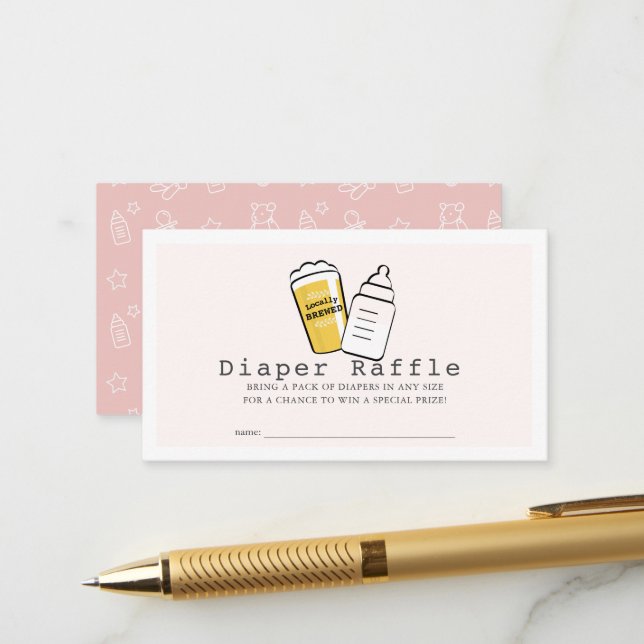 Carte D'accompagnement Beer & Baby Bottle Pink Baby Diaper Raffle Ticket (Devant/Arrière en situation)