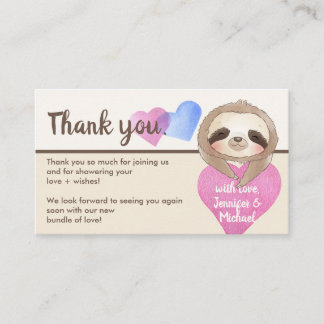 Carte D'accompagnement Beige Brown Coeur mignon Baby Sloth Merci
