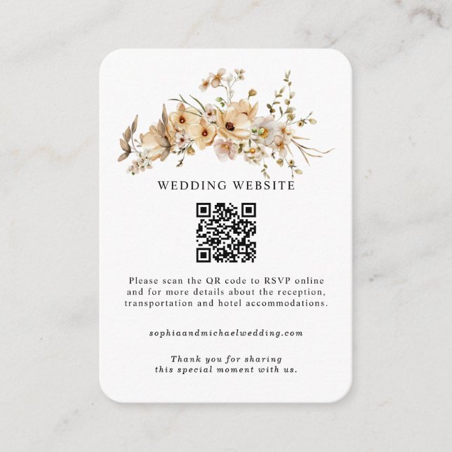 Carte D'accompagnement Beige Wild Flowers Wedding Enclosure Card (Devant)