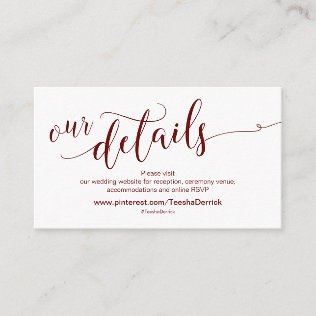 Carte D'accompagnement Belle Bourgogne, Mariage Détails du site (Devant)