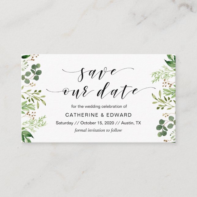 Carte D'accompagnement Belle Elégante Verdure, Noir, Enregistrer la date (Devant)
