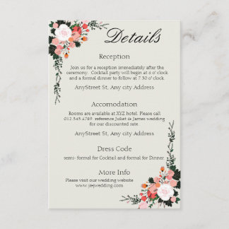 Carte D'accompagnement Belle Enclosure florale rose et blanc