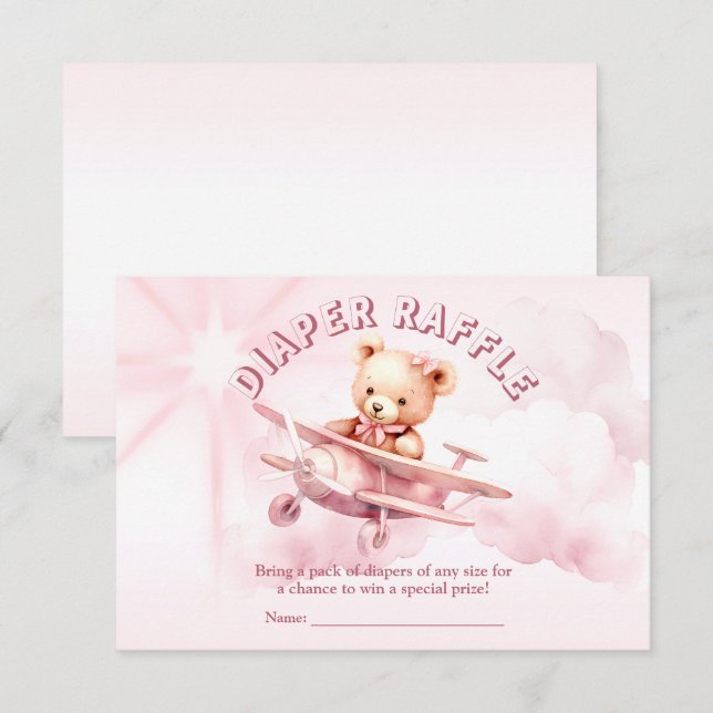 Carte D'accompagnement Belle fille Bébé Ours Pilote Avion Rose Belle (Devant / Derrière)