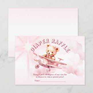 Carte D'accompagnement Belle fille Bébé Ours Pilote Avion Rose Belle