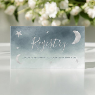 Carte D'accompagnement Belle lune argent étoiles bleu registre baby showe