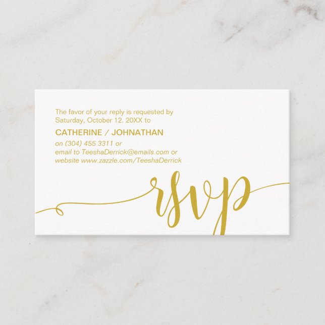 Carte D'accompagnement Belle Or Jaune, Parti de Mariage RSVP répondre (Devant)