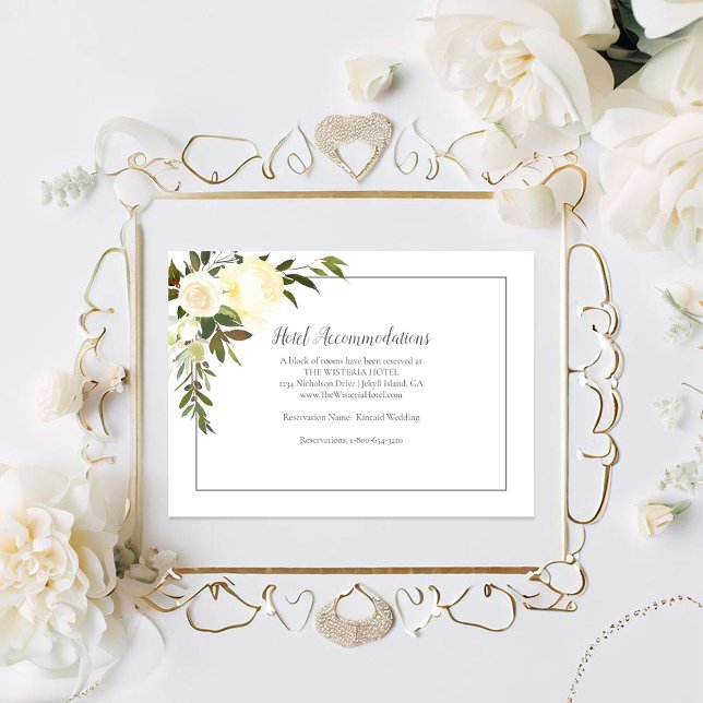Carte D'accompagnement Belle Roses Blanches Floral Hôtel Hébergements (Créateur téléchargé)