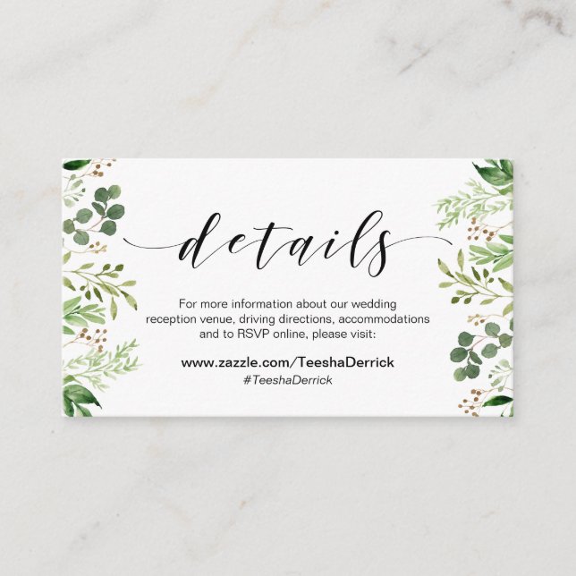Carte D'accompagnement Belle verdure élégante, Noir, Mariage Détails (Devant)