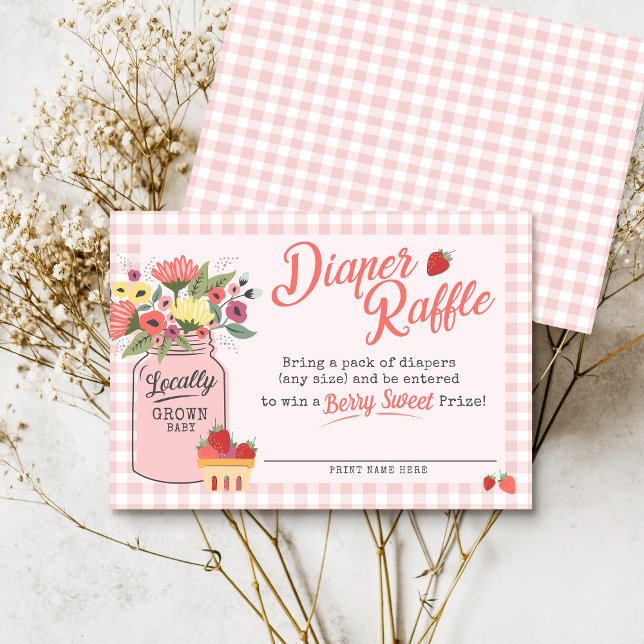 Carte D'accompagnement Berry Sweet Farmers Marché Douche Raffle (Pink gingham Farmers Market Locally Grown Mason Jar floral berry sweet baby shower diaper raffle)