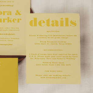 Carte D'accompagnement Beurre jaune simple Détails du Mariage