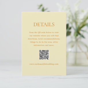 Carte D'accompagnement Beurre moderne Jaune QR Code élégant Mariage