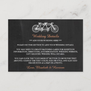 Carte D'accompagnement Bicyclette Tandem Sur Chalkboard Mariage Détail In
