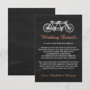 Carte D'accompagnement Bicyclette Tandem Sur Chalkboard Mariage Détail In