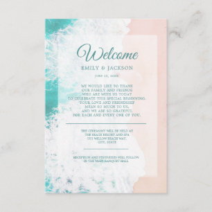 Carte D'accompagnement Bienvenue au mariage sur la plage et l'océan avec