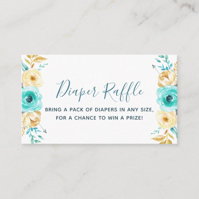 Carte D'accompagnement Billet Baby shower  doré turquoise (Devant)