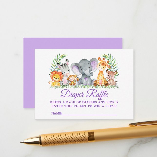 Carte D'accompagnement Billet baby shower Repas de Queue Safari Animaux (Devant/Arrière en situation)