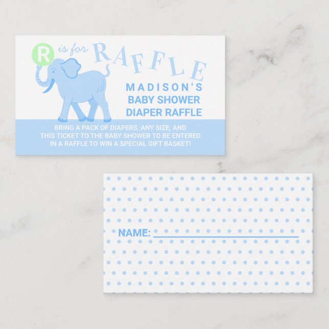 Carte D'accompagnement Billet Blue Circus Cute Elephant Diaper Raffle (Devant / Derrière)
