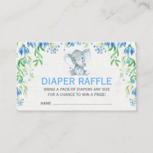 Carte D'accompagnement Billet Blue Floral Elephant Baby Diaper Raffle