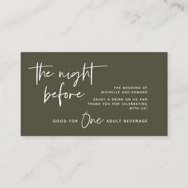 Carte D'accompagnement Billet boisson, Boissons pour adultes, Bar Mariage (Devant)