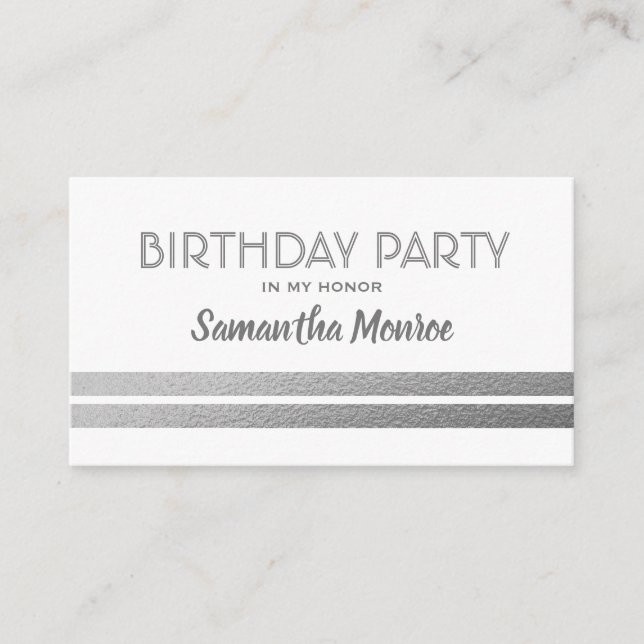 Carte D'accompagnement Billet Chic Argent Foil Stripes, Billet Anniversai (Devant)
