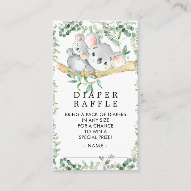 Carte D'accompagnement Billet Cute Koala Bear Baby shower Déchets Raffle (Devant)