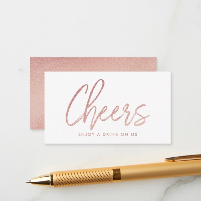 Carte D'accompagnement Billet de boisson "Cheers" à motif de feuille d'or (Devant/Arrière en situation)