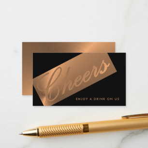 Carte D'accompagnement Billet de boisson "Cheers" en noir et or rose écri