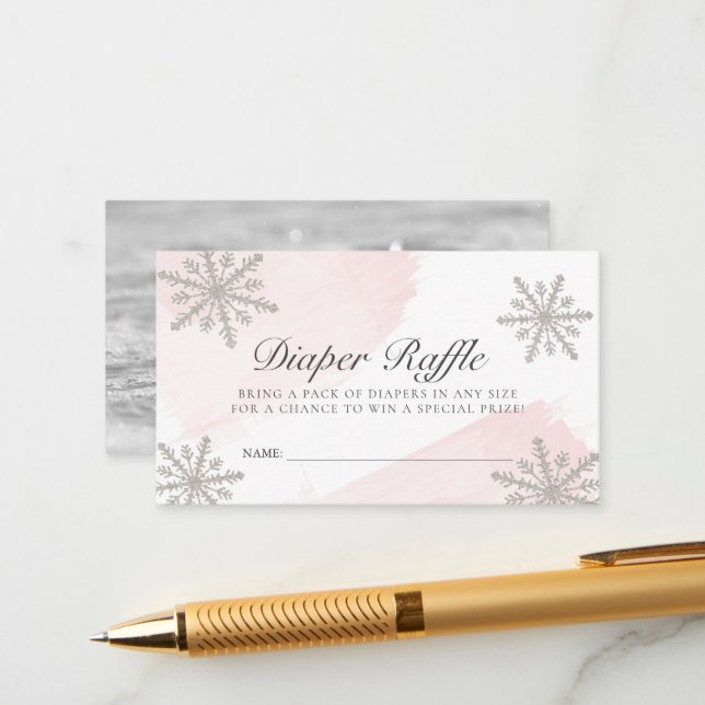 Carte D'accompagnement Billet de rabat à feuillets de neige rose Aquarell (Devant/Arrière en situation)