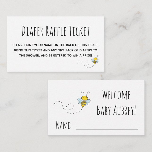 Carte D'accompagnement Billet de rabat au Baby shower d'abeille de miel (Devant / Derrière)