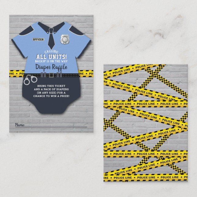 Carte D'accompagnement Billet de rabat Baby shower Diaper du policier (Devant / Derrière)