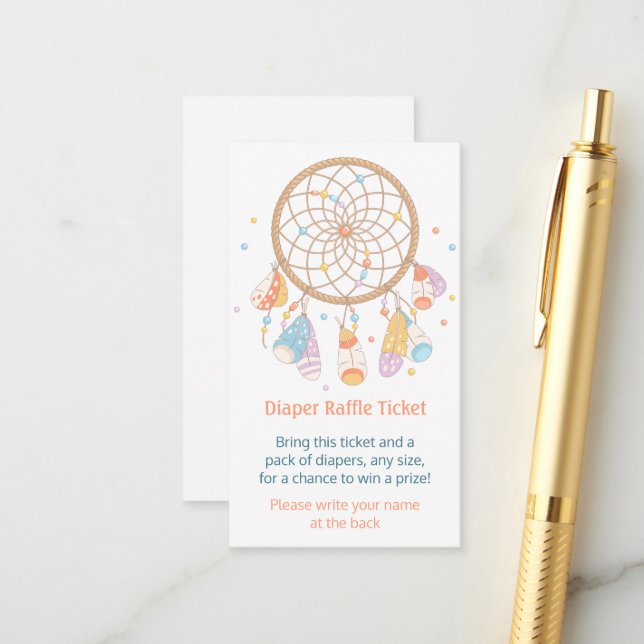 Carte D'accompagnement Billet de rabat Baby shower Dreamcatcher (Devant/Arrière en situation)