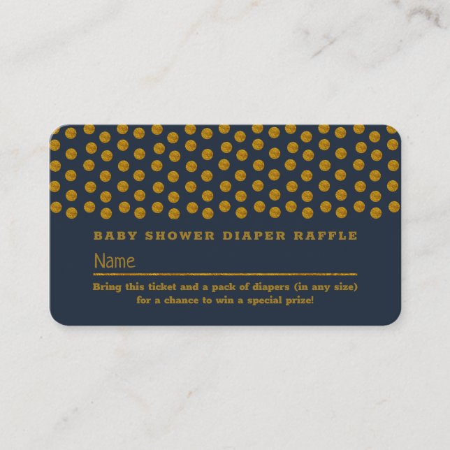 Carte D'accompagnement Billet de tombola couche bleu et or à pois (Devant)